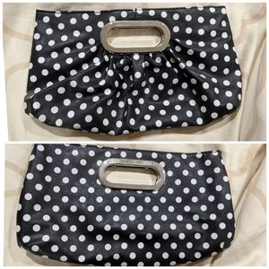 Polka dot black and white clutch purse